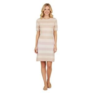 STS Sail to Sable Striped Wool Cashmere Sweater Dress Small Cream/Oat Neutral
